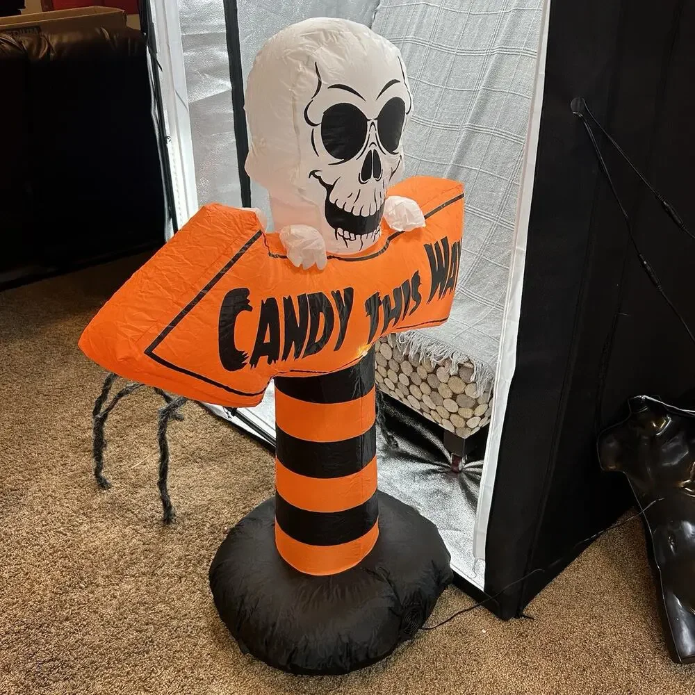 Gemmy Halloween Lighted Skeleton Candy This Way Double Sided Inflatable 3.5 Feet